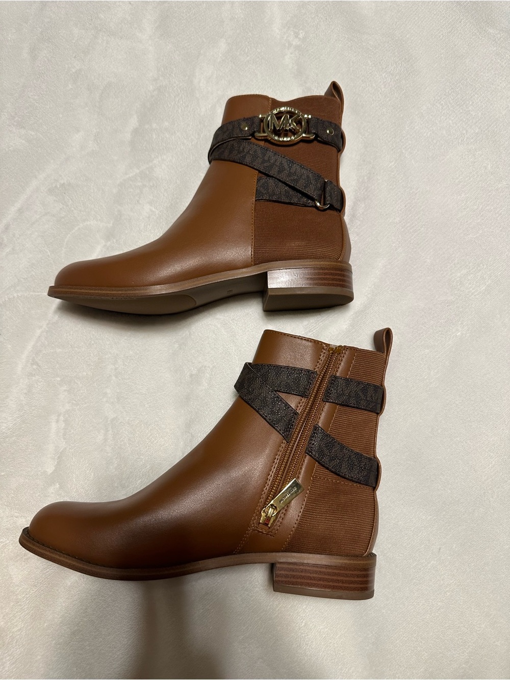 Michael Kors Cognac Brown MK Logo Leather Ankle Boots - Picture 4 of 7